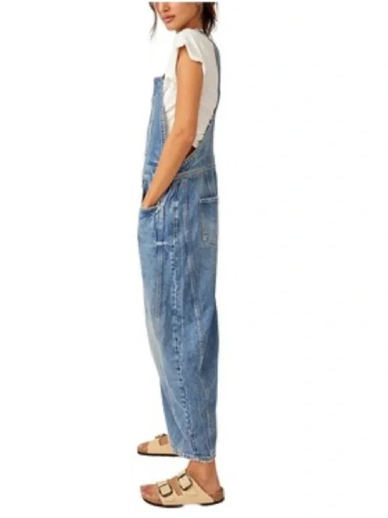 Free People We The Free Good Luck Barrel Overalls XL NWT Ultra Light Beam Denim - Picture 4 of 7